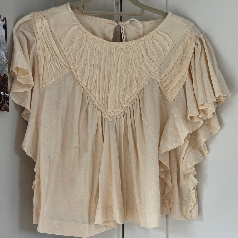Anthropologie Cream Ruffle Sleeve Blouse